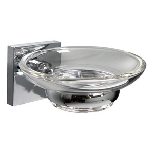 Inspirations Cube Clear Glass Soap Dish 110mm Diameter Chrome